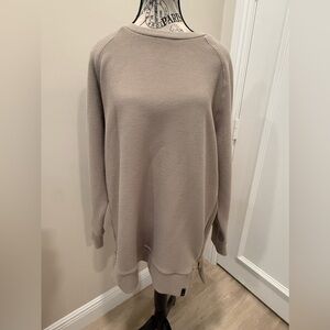 Varley Tan Ribbed Side Gold Zip Sweatshirt Pullover Large